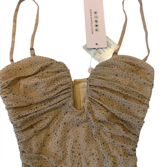 Oh Polly Plunge Mini Dress in Gold - Picture 6 of 13
